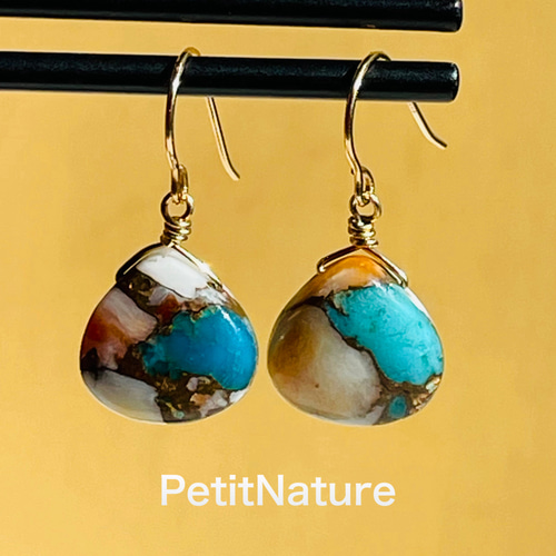 オイスターカッパーターコイズのマロンシェイプピアスA ピアス（フック