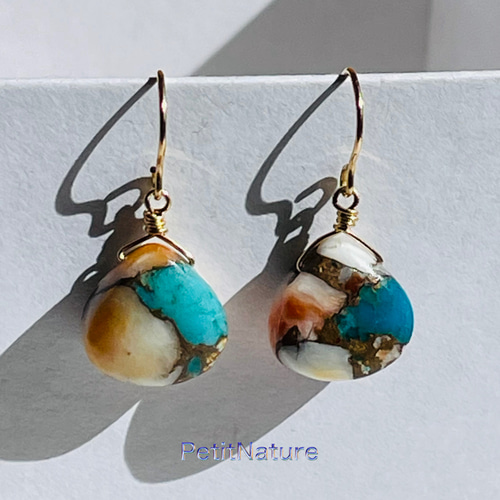 オイスターカッパーターコイズのマロンシェイプピアスA ピアス（フック