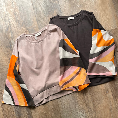 コットン100%】幾何学模様のシアーなフレアスリーブ⭐︎カットソー  