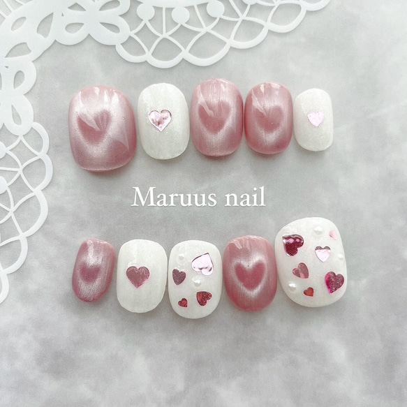 オーダーネイルチップNo.36 マグネット ハート可愛いデザイン ハートマグネットネイルチップ♡ ネイルチップ（つけ爪） Maruu 通販