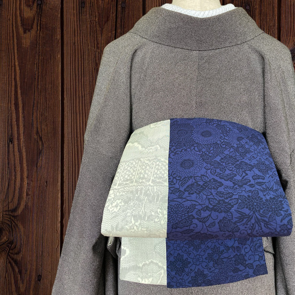 *和服布* 由紀紬和大島紬製成的成人平子腰帶，半寬。長430cm。 第1張的照片