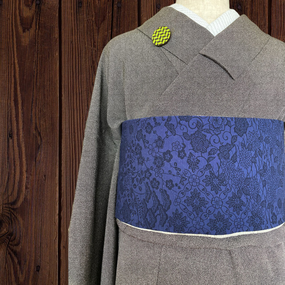 *和服布* 由紀紬和大島紬製成的成人平子腰帶，半寬。長430cm。 第7張的照片