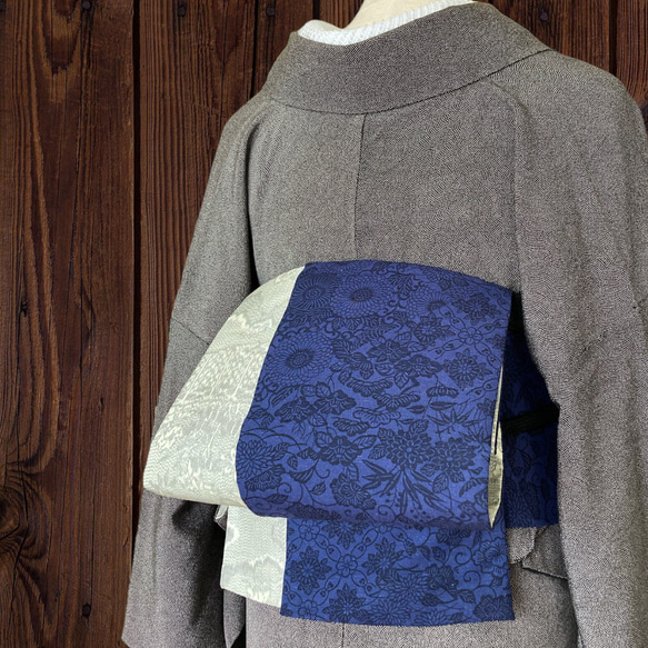 *和服布* 由紀紬和大島紬製成的成人平子腰帶，半寬。長430cm。 第2張的照片