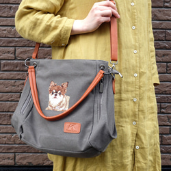 ＼ワッペンプレゼント／ うちの子刺繍リュクストートバッグ ペット刺繍オーダーメイド ブラック グレー b411 2枚目の画像