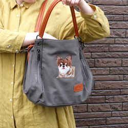 ＼ワッペンプレゼント／ うちの子刺繍リュクストートバッグ ペット刺繍オーダーメイド ブラック グレー b411 5枚目の画像