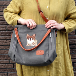 ＼ワッペンプレゼント／ うちの子刺繍リュクストートバッグ ペット刺繍オーダーメイド ブラック グレー b411 3枚目の画像