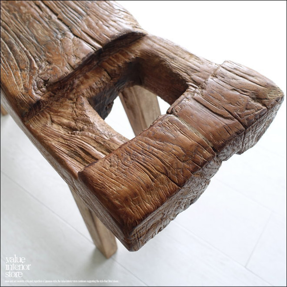 オールドチークベンチBol01 スツール 長椅子 古材家具 一枚板 無垢材 ナチュラル 椅子 イス プリミティブ 銘木 2枚目の画像
