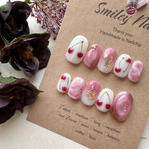 ネイルチップ オーダー さくらんぼ マグネット ガーリー フルーツ