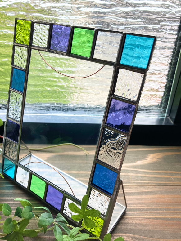 送料無料！ステンドグラス　cool colorフォトフレーム〜縦型〜 3枚目の画像