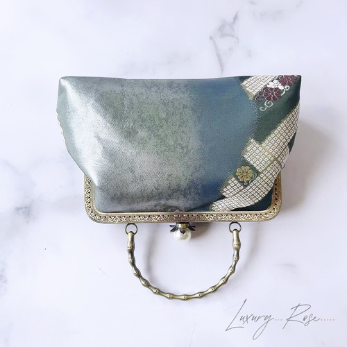 ハンドメイド＊ 25口金ショルダーがま口バッグ 刺繍レース・ブラックと  