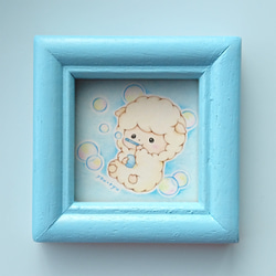 絵画　アクリル絵　額縁　ボード　シャボン玉 原画・シャボン玉〜ふわゆらキラリ（額装）受注製作 | iichi