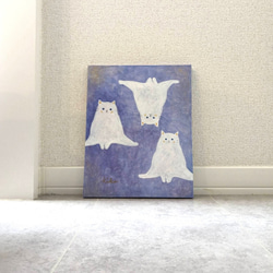 キャンバスアート　原画　「３匹の白い猫」 2枚目の画像