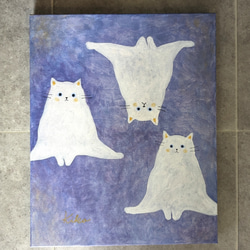 キャンバスアート　原画　「３匹の白い猫」 3枚目の画像