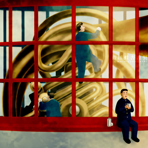 ホルンのアートエッチングのようなリトグラフです