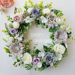 23.☆ホワイトと水色の春カラーのフラワーリース☆ リース HAPPY