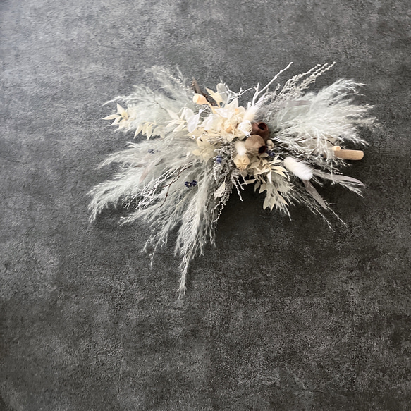 スモーキーブルーの流木スワッグ ◻︎プリザーブドフラワー◻︎ フラワーインテリア 2枚目の画像