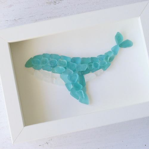 シーグラスアート『くじら』/海/インテリア/ガラスアート/クジラ