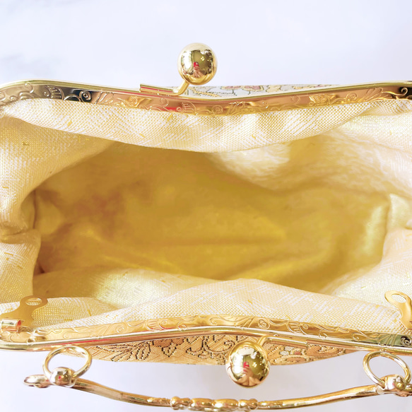 新作1点物！！京都西陣服部織物の最高級鳳凰柄箔の煌めき上品ゴールドパーティーバッグ帯バッグフォーマルバッグ 9枚目の画像