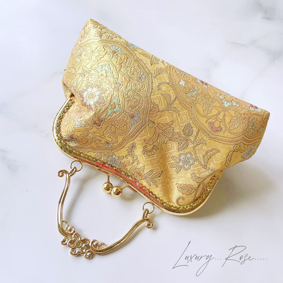 新作1点物！！京都西陣服部織物の最高級鳳凰柄箔の煌めき上品ゴールドパーティーバッグ帯バッグフォーマルバッグ 8枚目の画像