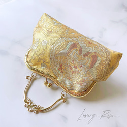 新作1点物！！京都西陣服部織物の最高級鳳凰柄箔の煌めき上品ゴールドパーティーバッグ帯バッグフォーマルバッグ 4枚目の画像