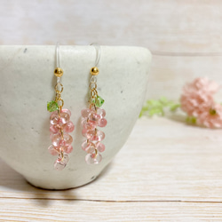 ♡可憐なガラスの藤の花ピアス／イヤリング♡チェコガラスビーズ ファルファーレ ふじのはな 春 お花 イヤーアクセサリー 13枚目の画像