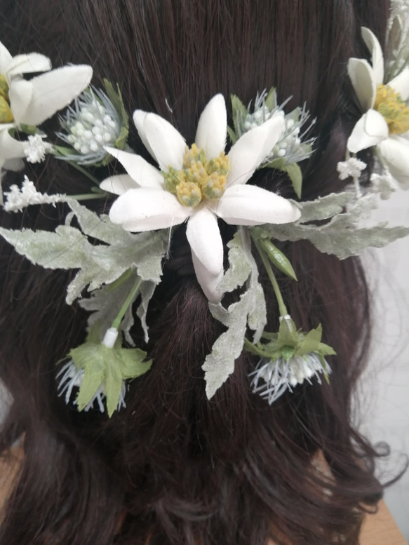 エーデルワイスの髪飾りA　Wedding　成人式　結婚式他　ヘッドドレス 2枚目の画像
