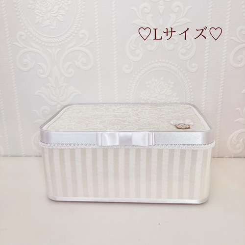 お部屋を彩るホワイトストライプ×レース柄♡収納BOX（L・Mサイズ