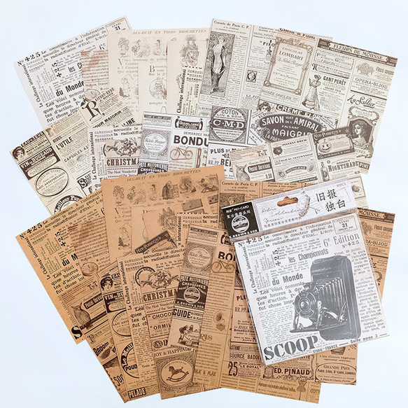 SALE! ヴィンテージ風 デザインペーパー 30枚 retro newspaper [at551