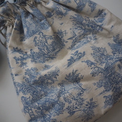 巾着バッグtoile de Jouy bleu+まん丸ポーチ 6枚目の画像