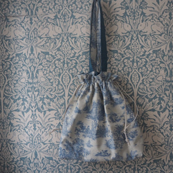 巾着バッグtoile de Jouy bleu+まん丸ポーチ 1枚目の画像