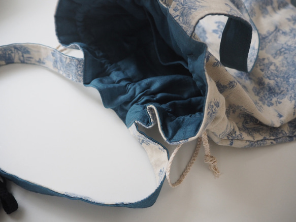 巾着バッグtoile de Jouy bleu+まん丸ポーチ 7枚目の画像