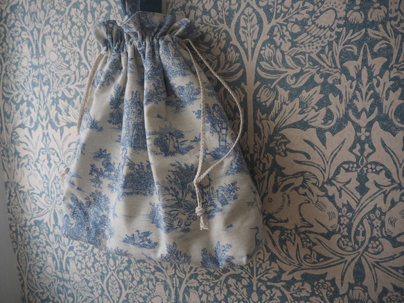 巾着バッグtoile de Jouy bleu+まん丸ポーチ 4枚目の画像