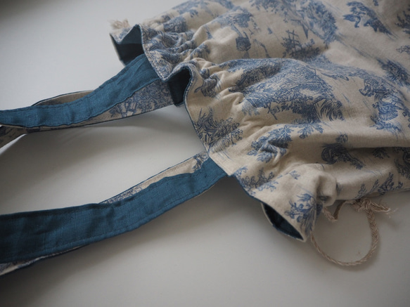 巾着バッグtoile de Jouy bleu+まん丸ポーチ 8枚目の画像