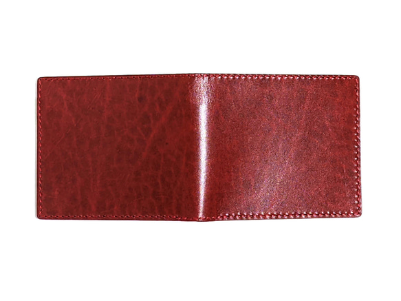 【ルガトー(赤)】手縫いの薄型二つ折り革財布 札入れ カード入れ 2枚目の画像