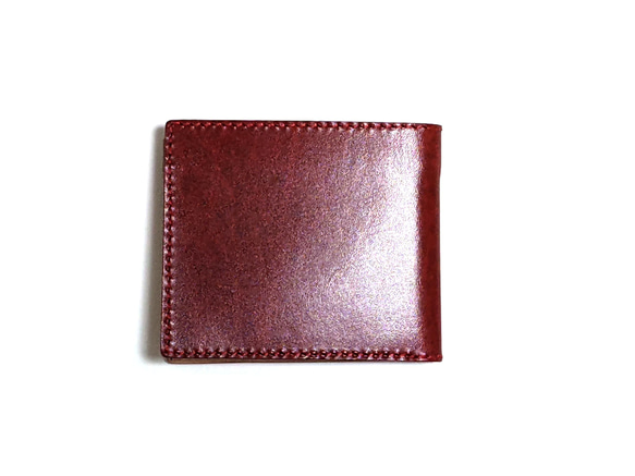 【ルガトー(赤)】手縫いの薄型二つ折り革財布 札入れ カード入れ 1枚目の画像