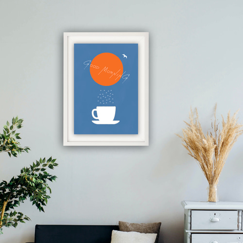 アートポスター GOOD MORNING COFFEE / コーヒー太陽 小鳥 アートポスター GOOD MORNING COFFEE / コーヒー太陽 小鳥