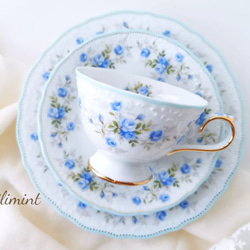 受注制作】ローズガーデン ティーセット(ブルー)(カップ＆ソーサー1点