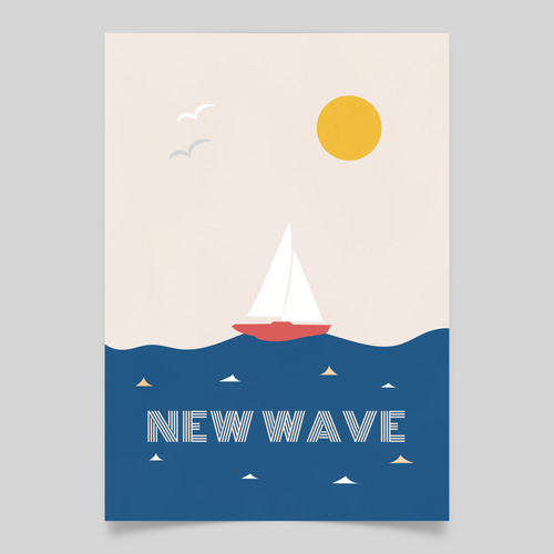 レビュー高評価商品 NEW アートポスター WAVE ポップ モダン 自然 ヨット 海 太陽 / 絵画