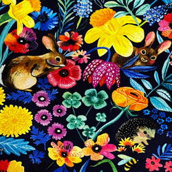 Miriam Bos 110cm x 50cmずつ切売 - ウサギとハリネズミ/Blue 2枚目の画像