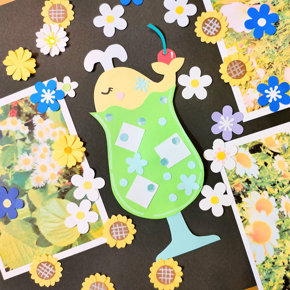 ラミネート可 写真 レトロ 色紙 壁面 アルバム 飾り ～白クジラの