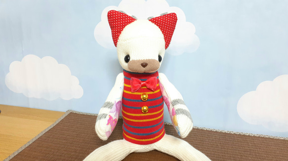 スリムな白猫さん□靴下ぬいぐるみ/ソックドール【creema限定