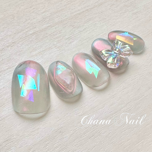 送料無料》No.203 オーロラネイル ネイルチップ シルバーピンク【両面