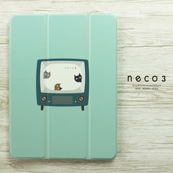 iPadケース（カバー）レトロテレビとネコ neco3 ミントグリーン ハード