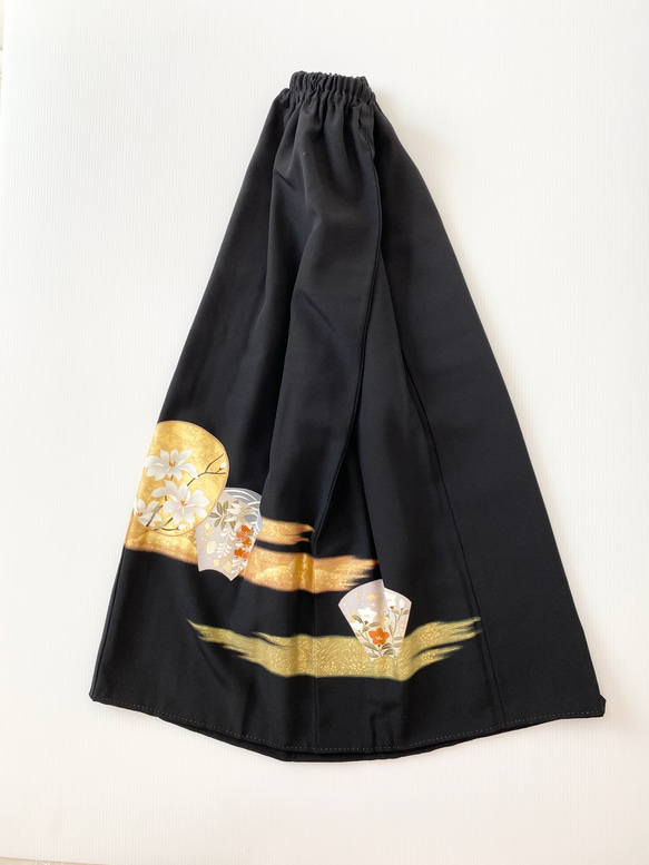 黒留袖着物リメイクウエストゴムロングスカート送料無料フリーサイズ1点物黒留袖着物リメイクロングスカートNO.1935 6枚目の画像