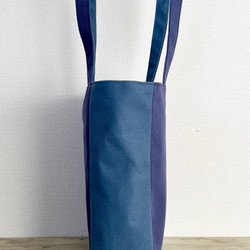 縦長トートバッグ　グレイパープル＆ブルー　帆布  Lサイズ　倉敷帆布使用　肩掛けバッグ　akaneko A4 シンプル 5枚目の画像