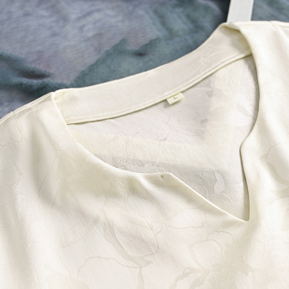 ジャガード織とんす生地ワンピース　Vネック5分袖丈ワンピース　グリーンとベージュ2色　M-2XL　L366　 8枚目の画像
