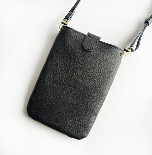 本革スマホポシェット（スタイリッシュなブラック）　防水レザー　調整可能なショルダーストラップ 　 5枚目の画像