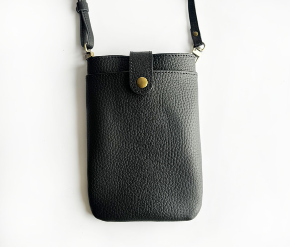 本革スマホポシェット（スタイリッシュなブラック）　防水レザー　調整可能なショルダーストラップ 　 2枚目の画像