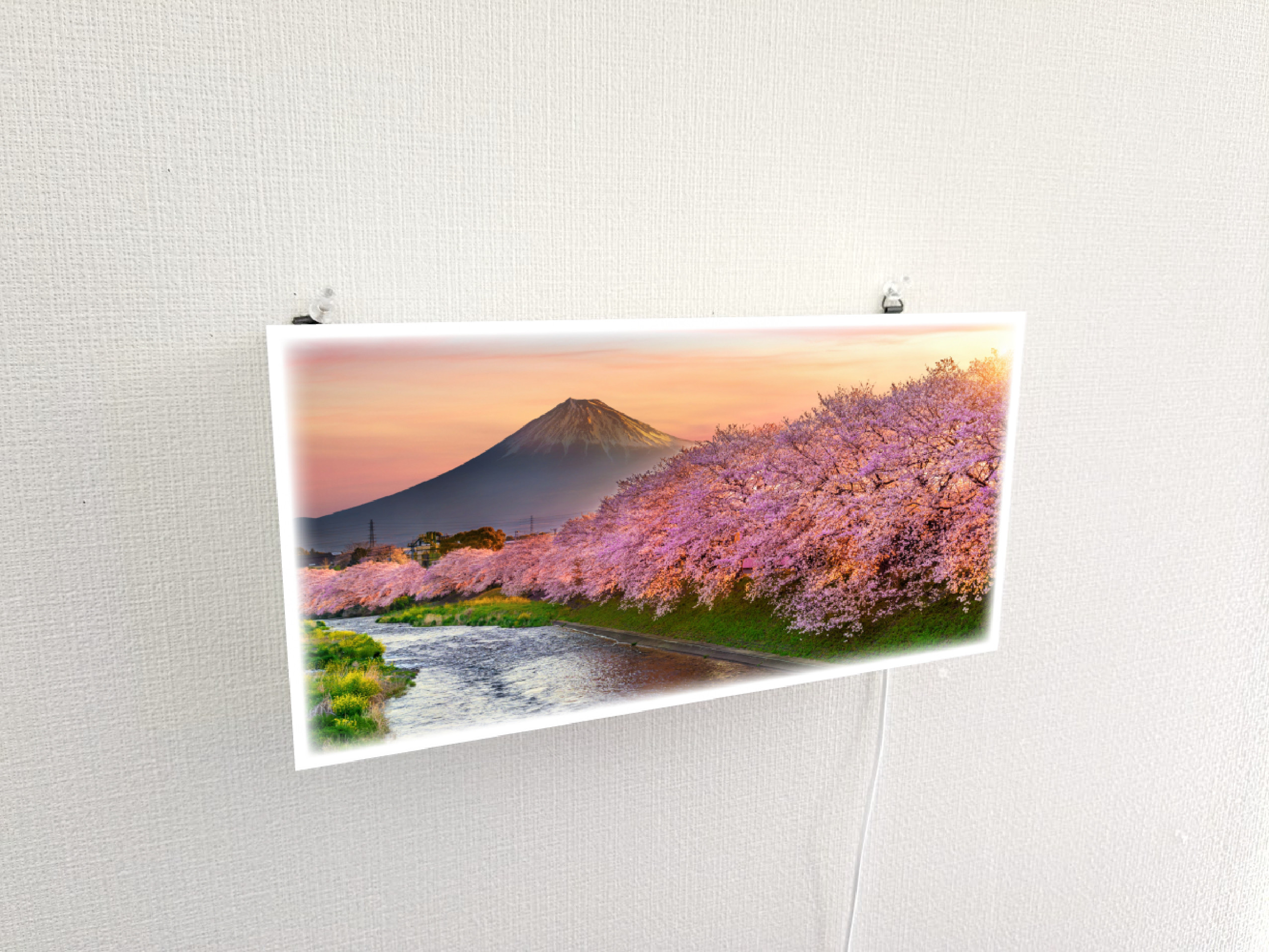 【壁掛け Lサイズ オーダー無料】富士山 さくら 桜 渓流 景色 写真 日本風景 照明 看板 置物 雑貨 ライトBOX