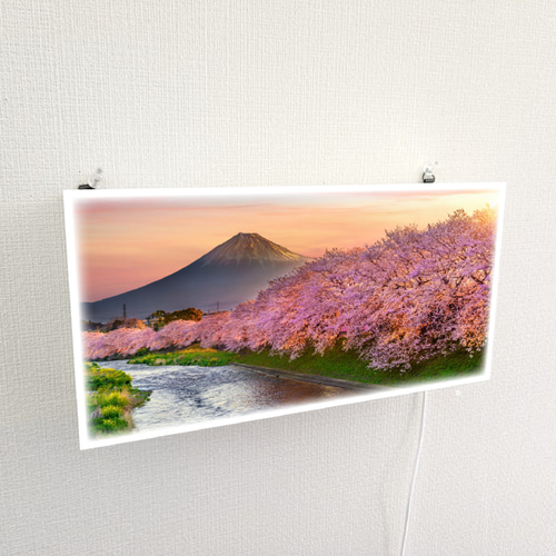 壁掛け Lサイズ オーダー無料】富士山 さくら 桜 渓流 景色 写真